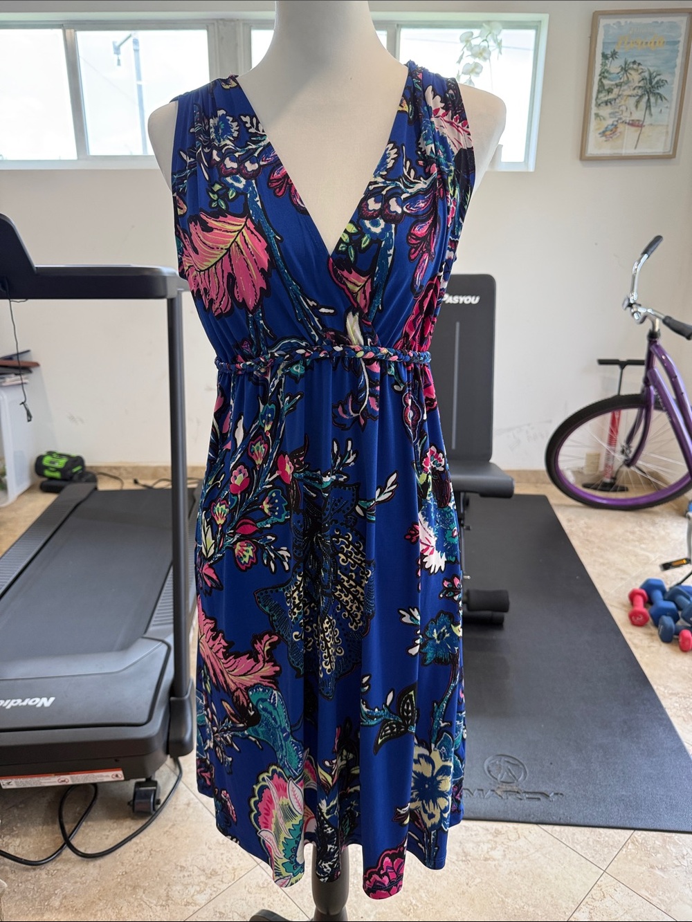 Philosophy Royal Blue Watercolor Midi Dress New with Tags size Petite Medium.